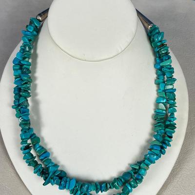 .925 Nugget Turquoise 2 Strand Necklace Marked CR 