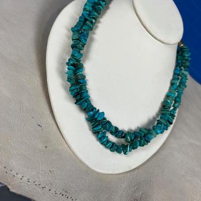 .925 Nugget Turquoise 2 Strand Necklace Marked CR 