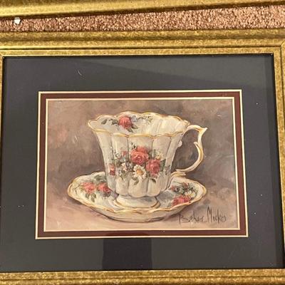 Framed and Signed Barbara Mock Prints - Nosegay Teacup and Rose Bouquet Teacup