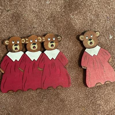 Vintage Set of Handmade House Ornaments - 2 Holiday Wood Soldiers - Holiday Wood Bears Plaque