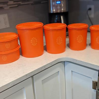 Classic Vintage Orange Tupperware Canisters, Great Condition