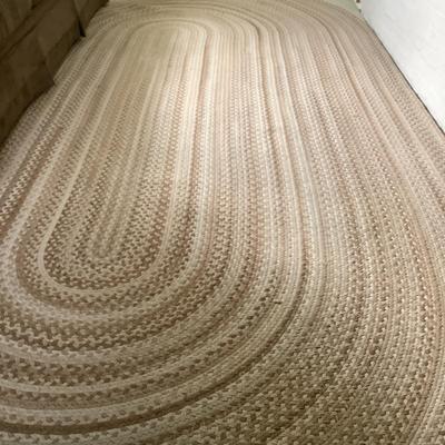 1349 Large Cream Tan Oval Braided 7' x 13' Area Rug