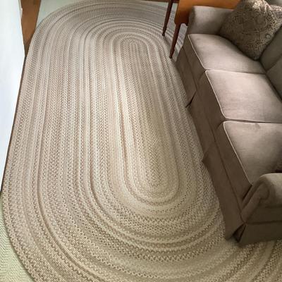1349 Large Cream Tan Oval Braided 7' x 13' Area Rug