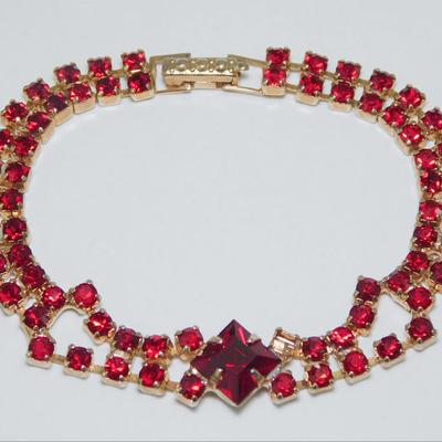 Vintage Red Rhinestone  Bracelet