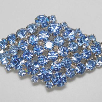 Vintage Blue Rhinestone Diamond Shaped Brooch