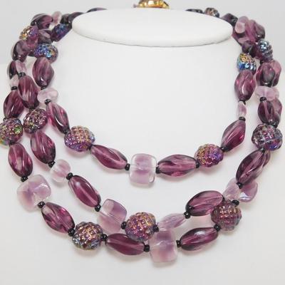 Vintage West German Purple Glass Bead Necklace