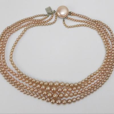 Vintage Ecru Colored Four Strand Pearl Bead Necklace