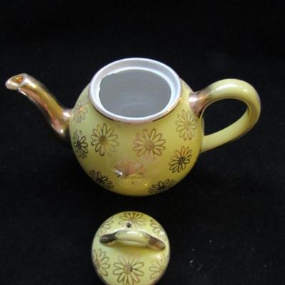 Pair of Hall Teapots- White and Yellow with Gold (#46)