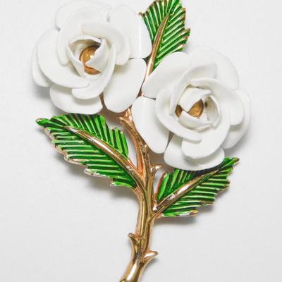 Vintage Trifari White Enamel Flower Brooch