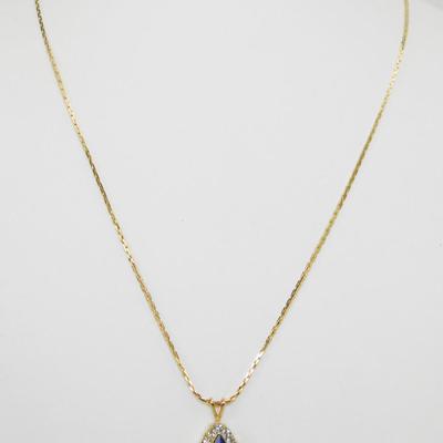 Vintage Avon Blue & Crystal Rhinestone Pendant Necklace