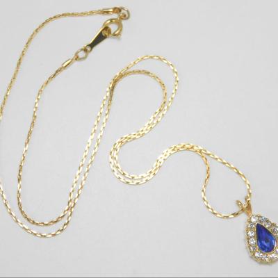 Vintage Avon Blue & Crystal Rhinestone Pendant Necklace