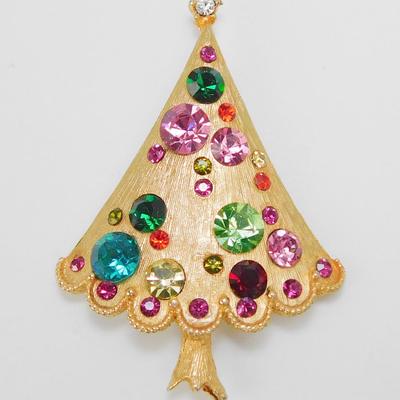 Vintage Multi-Color Rhinestone Christmas Tree Brooch