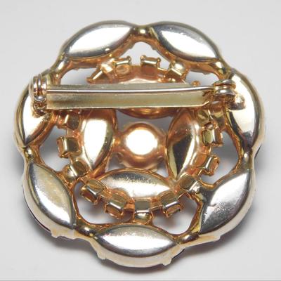 Vintage Red & AB Rhinestone Brooch