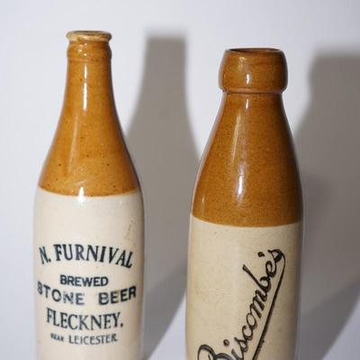 ANTIQUE STONEWARE BOTTLES ONE N. FURNIVAL BREWED STONE BEER /BISCOMBES