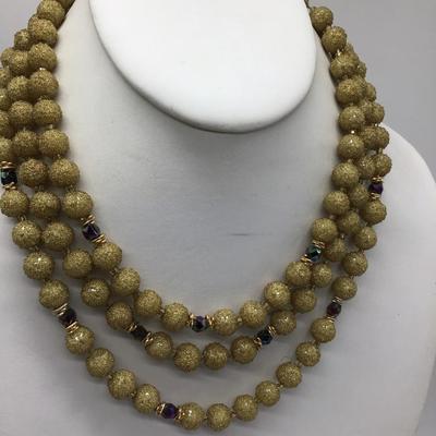 Vintage Jewelery Tripl Strand Sugar Dust AB Necklace. Made In Japan.