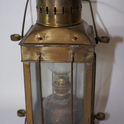 ANTIQUE MARITIME NAUTICAL ENGLISH BRASS HANGING CARGO OIL LAMP