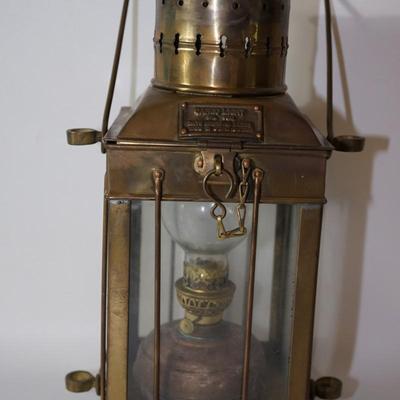 ANTIQUE MARITIME NAUTICAL ENGLISH BRASS HANGING CARGO OIL LAMP