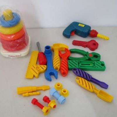 #12 Toddler play tools and Fisher Price stacking toy