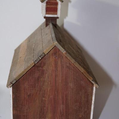 PRIMITIVE STYLE HAND CRAFTED 13" LITTLE RED SCHOOLHOUSE - SIGNED AND DATED