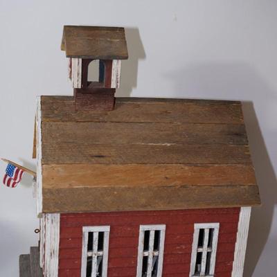 PRIMITIVE STYLE HAND CRAFTED 13" LITTLE RED SCHOOLHOUSE - SIGNED AND DATED