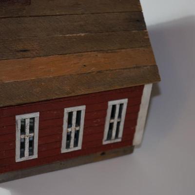 PRIMITIVE STYLE HAND CRAFTED 13" LITTLE RED SCHOOLHOUSE - SIGNED AND DATED