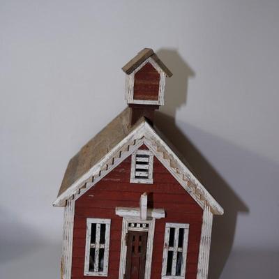 PRIMITIVE STYLE HAND CRAFTED 13" LITTLE RED SCHOOLHOUSE - SIGNED AND DATED