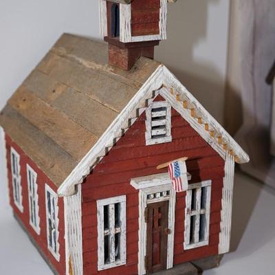PRIMITIVE STYLE HAND CRAFTED 13" LITTLE RED SCHOOLHOUSE - SIGNED AND DATED