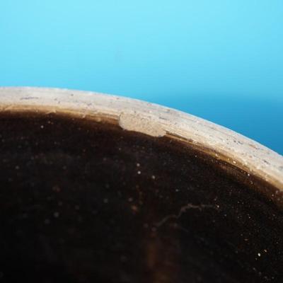 #4 STONEWARE BROWN SALT GLAZE CROCK, SMALL COBALT BEE STING MARK