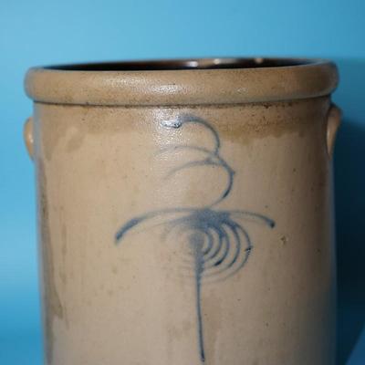 #3 SALTGLAZE POTTERY CROCK W/COBALT BEE STING MARKING- AS IS