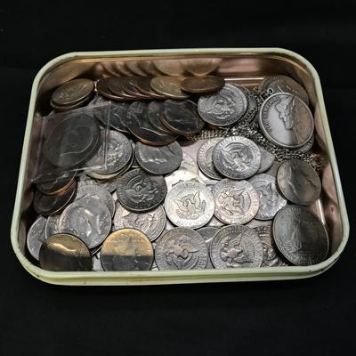 TIN OF ESTATE COINS AND STAMPS