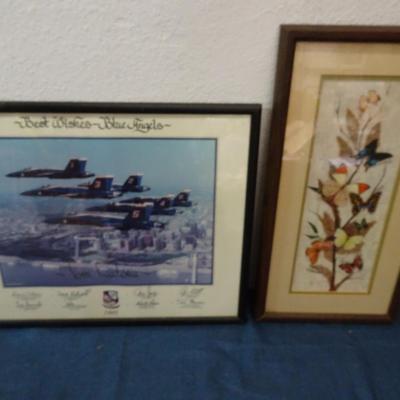 LOT 181. BLUE ANGEL PICTURE AND FLOWER  WALL ART