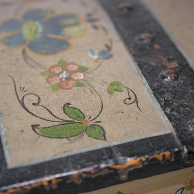 EUROPEAN HAND PAINTED TRAVEL CHEST DECORATED /DATED 1858