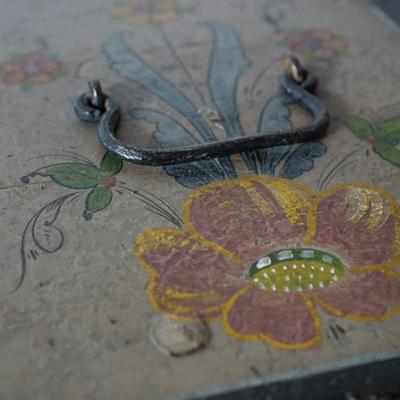 EUROPEAN HAND PAINTED TRAVEL CHEST DECORATED /DATED 1858