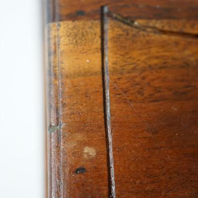 ANTIQUE WALNUT HANGING POCKET SHELF W/ WOODEN CARVED HARE ACCENT