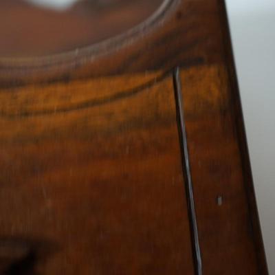 ANTIQUE WALNUT HANGING POCKET SHELF W/ WOODEN CARVED HARE ACCENT