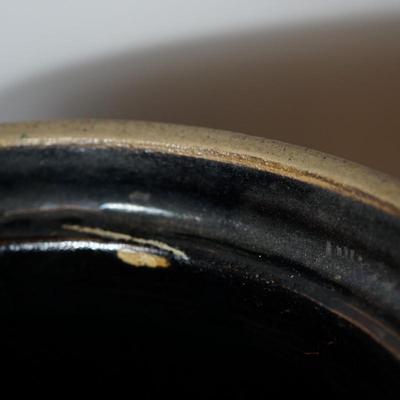 #5 BROWN & EARTHWARE COLORED BUTTER CHURN- HAIRLINE CRACKS /