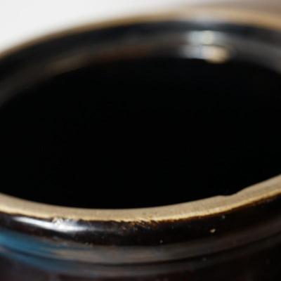 #5 BROWN & EARTHWARE COLORED BUTTER CHURN- HAIRLINE CRACKS /