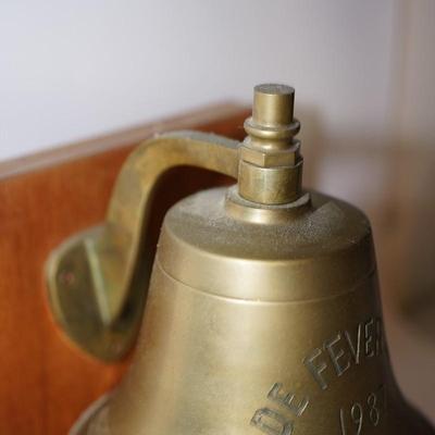 BRASS BOAT BELL ENGRAVED ON WOODEN STAND