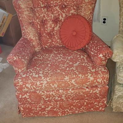 Two vintage upholstered chairs, swivel and rock!