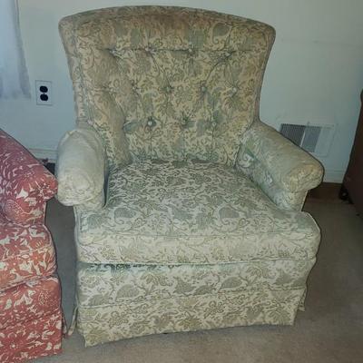 Two vintage upholstered chairs, swivel and rock!
