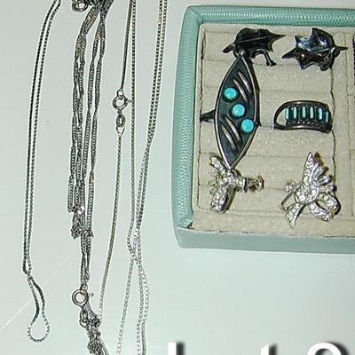 Sterling & 830 Silver Jewelry Lot Including Turquoise & Delft