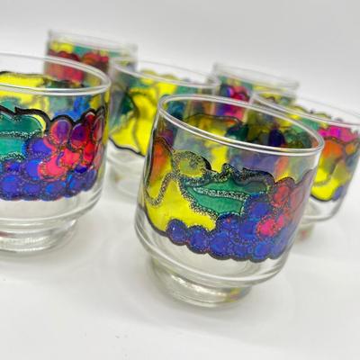 LIBBEY ~ Six (6) Stained Glass Fruit Juice Glasses
