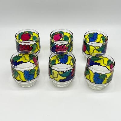 LIBBEY ~ Six (6) Stained Glass Fruit Juice Glasses