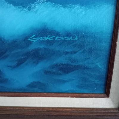 LOT 13 OCEAN SCENE OIL PAINTING WITH 2 WALL SCONCES (front room)