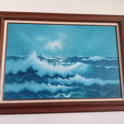LOT 13 OCEAN SCENE OIL PAINTING WITH 2 WALL SCONCES (front room)