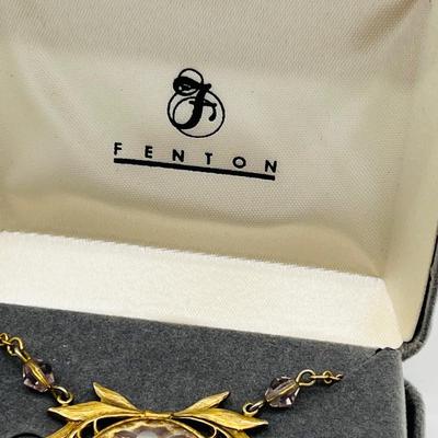 FENTON ~ Iridescent Glass Leaf Pendant & Chain