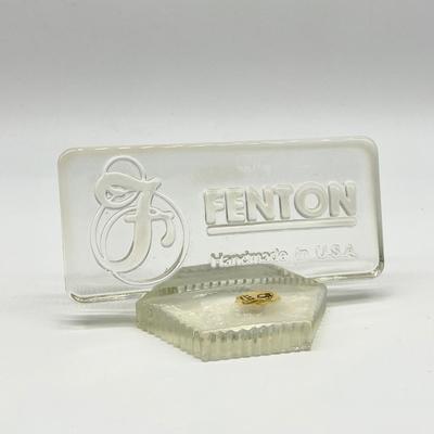FENTON ~ Vintage Clear Opalescent Logo Dealer's Sign Plaque