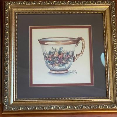 Two Vintage Signed Frankie Buckley Teacup Pictures