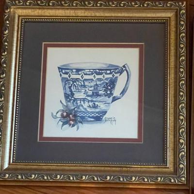 Two Vintage Signed Frankie Buckley Teacup Pictures