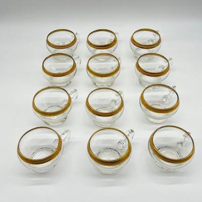 DOROTHY THORPE ~ Style Crista ~ MCM Twelve (12) Punch Bowl Gold Rimmed Glasses
